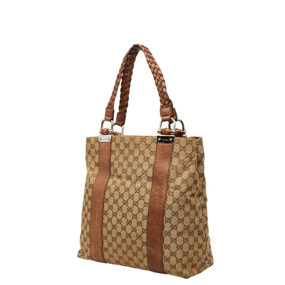 Gucci GG Canvas Bamboo Tote Bag Beige Brown Leather - Picture 2 of 10